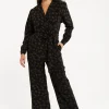 Women's Black Floral Wrap Jumpsuit with Long Sleeves and Tie Belt - Effortless Elegance by Liquorish
