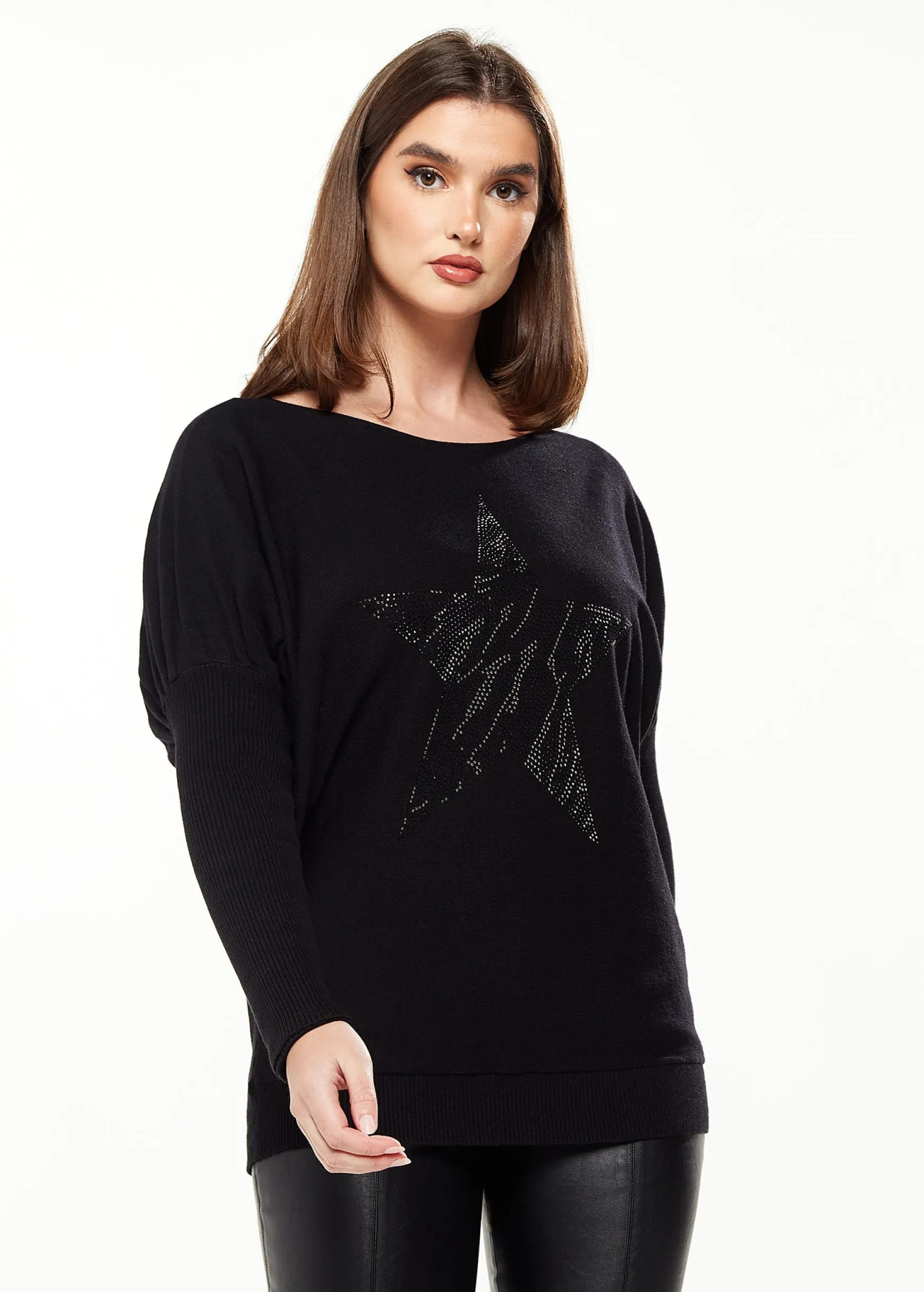 Women's Black Long Sleeve Jumper with Sparkly Zebra Star - Divine Grace