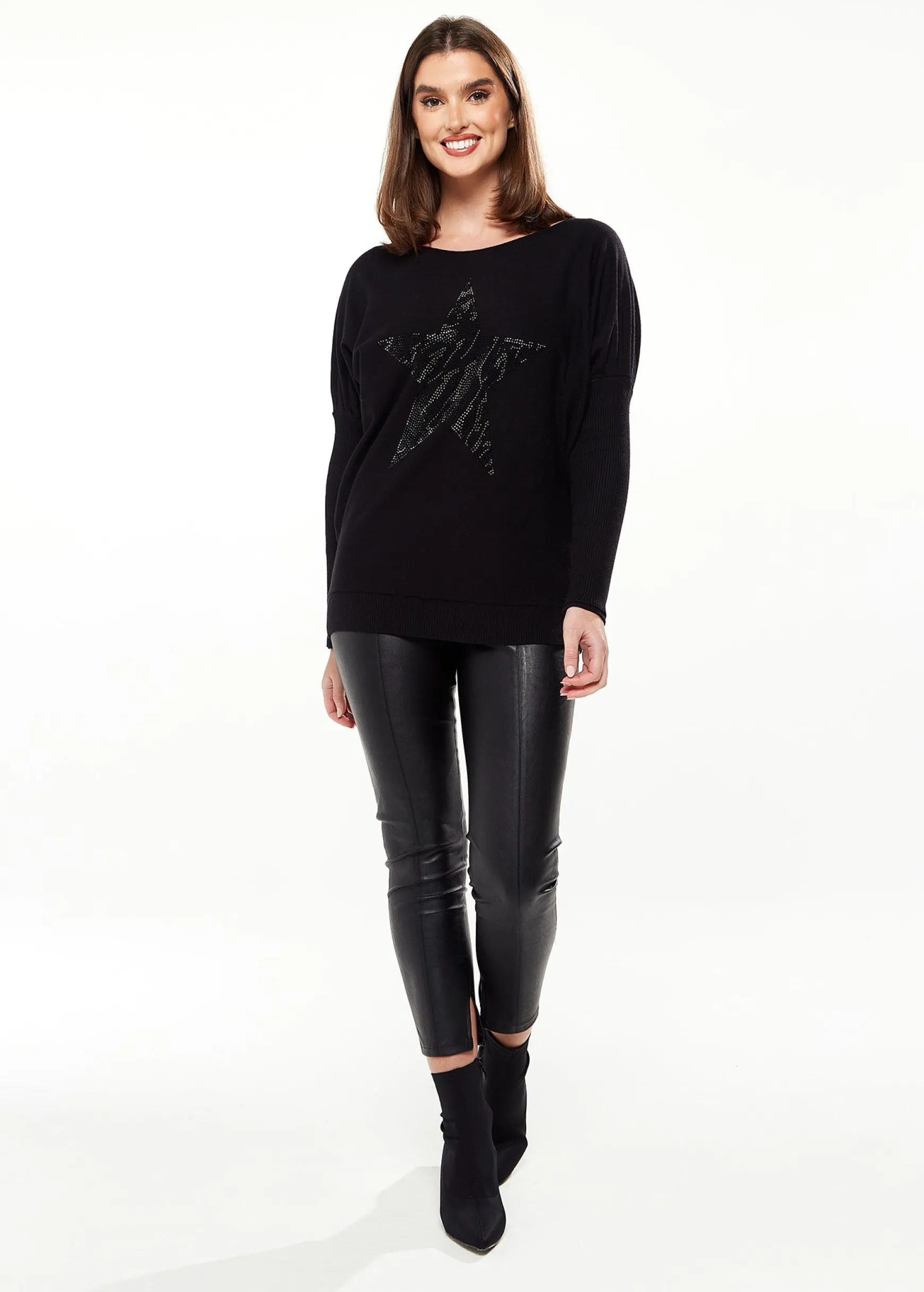 Women's Black Long Sleeve Jumper with Sparkly Zebra Star - Divine Grace