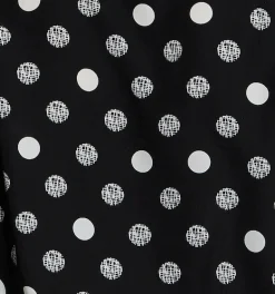 Women's Black Polka Dot Print Wrap Top with Long Sleeves, Crossover Front, V Neck, and Elasticated Waist