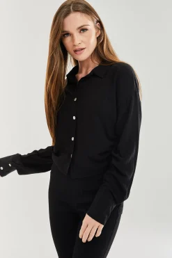 Women's Black Tie Side Blouse - Classic Style, Full Length Sleeve, Regular Fit, Available in UK Sizes 8-12.