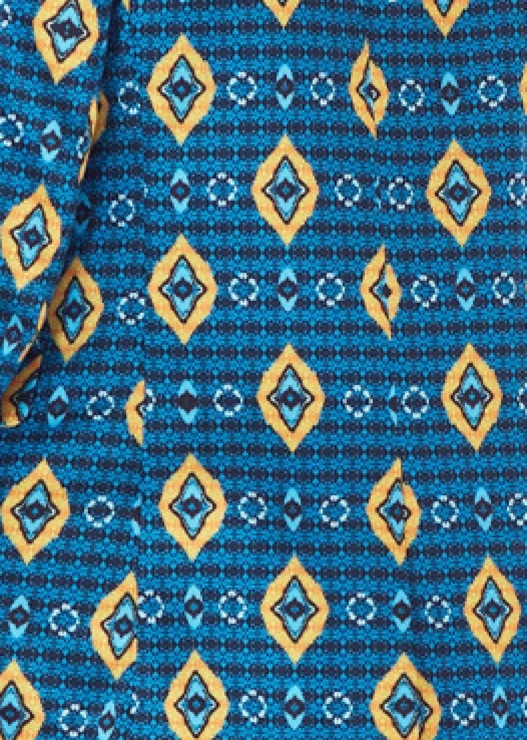 Women's Blazer in Blue, Yellow & Navy with Geometric Pattern, Tailored Fit, 1 Button Closure, Liquorish