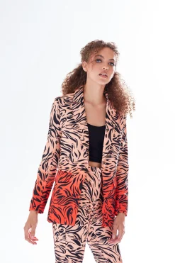 Women's Blazer in Orange with Zebra Print, Relaxed Fit and Padded Shoulders - Liquorish
