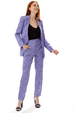 Women's Blazer in Purple with Stroke Print, Relaxed Fit, Padded Shoulders, Liquorish