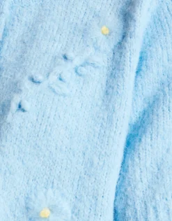 Women's Cardigan - Blue Floral Short Sleeve Knit with Button-Down Front, Perfect for Layering - Liquorish