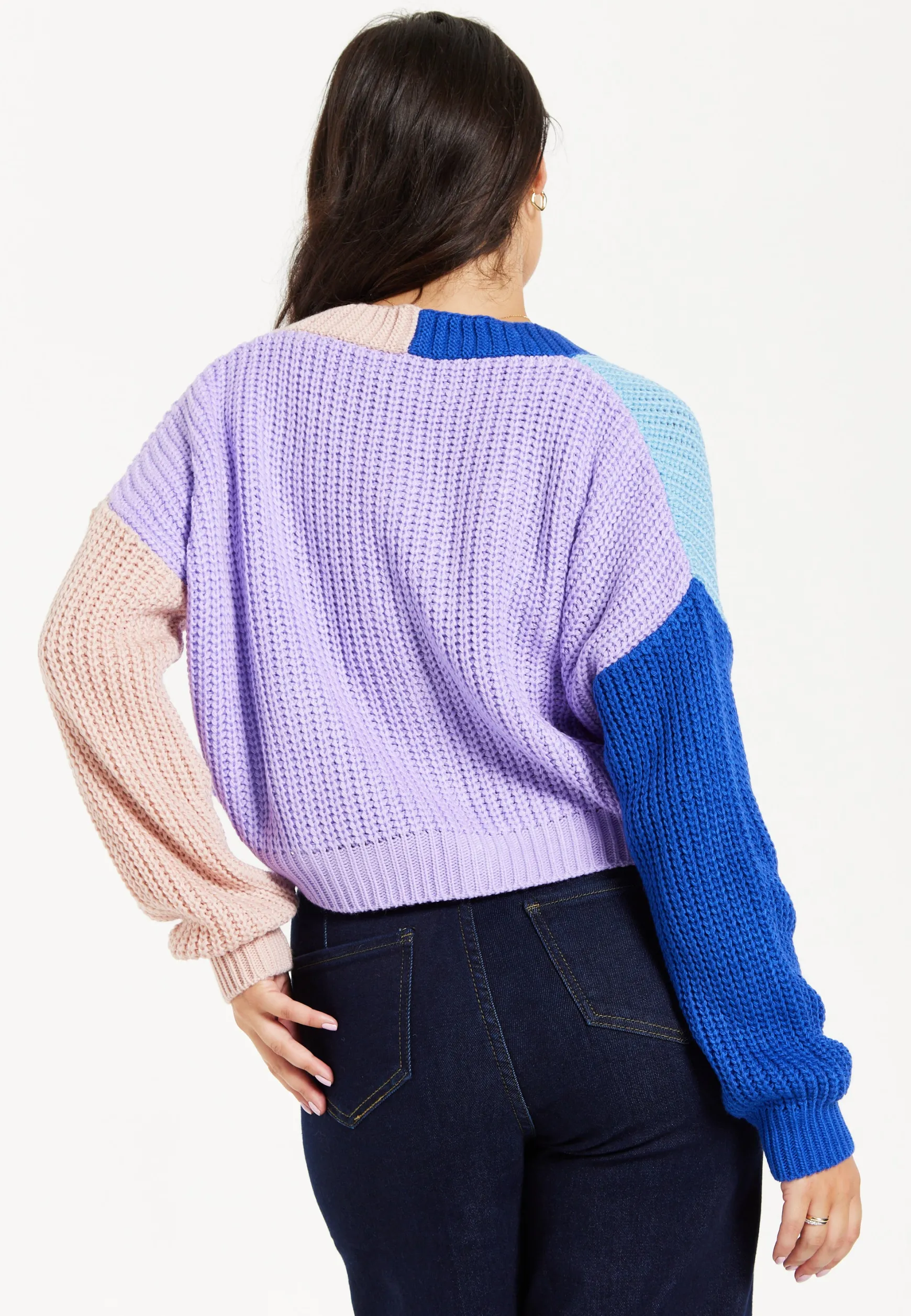 Women's Cardigan in Cool Tones with Ribbed Texture, Full-Length Sleeves, Cropped Fit - Liquorish