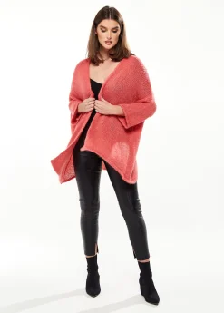 Women's Cardigan in Coral & Cream with Long Sleeves, Star Detail Back, Cozy Knit - Liquorish
