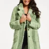 Women's Coat in Green Stripes with Drop Shoulders and Side Pockets - Flattering Fluffy Design by Liquorish
