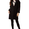 Women's Extra Loose Fit Black Bouclè Coat with Notch Lapels and Dropped Shoulders - Liquorish