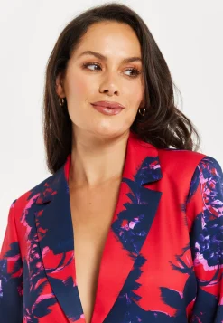 Women's Floral Print Blazer with Faux-Fur Cuffs and Fluffy Trim - Regular Fit by Liquorish
