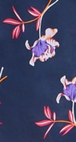 Women's Floral Print Navy Midi Shirt Dress with Long Sleeves and Unique Tie-Side Detail for Effortless Elegance