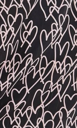 Women's Heart Print Wrap Top in Black with V Neck, Long Sleeves, Tie Waist, and Skinny Fit