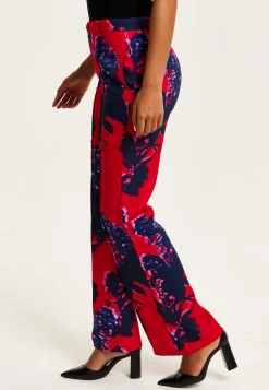 Women's High Rise Wide Leg Red Floral Print Trousers - Part of Co-Ord Set, Zip-Front Fastening, Liquorish