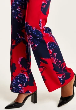 Women's High Rise Wide Leg Red Floral Print Trousers - Part of Co-Ord Set, Zip-Front Fastening, Liquorish