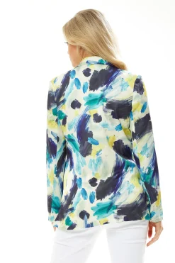 Women's Jacket - Multicolour Abstract Print Blazer with Padded Shoulders and Side Pockets, Relaxed Fit, Liquorish