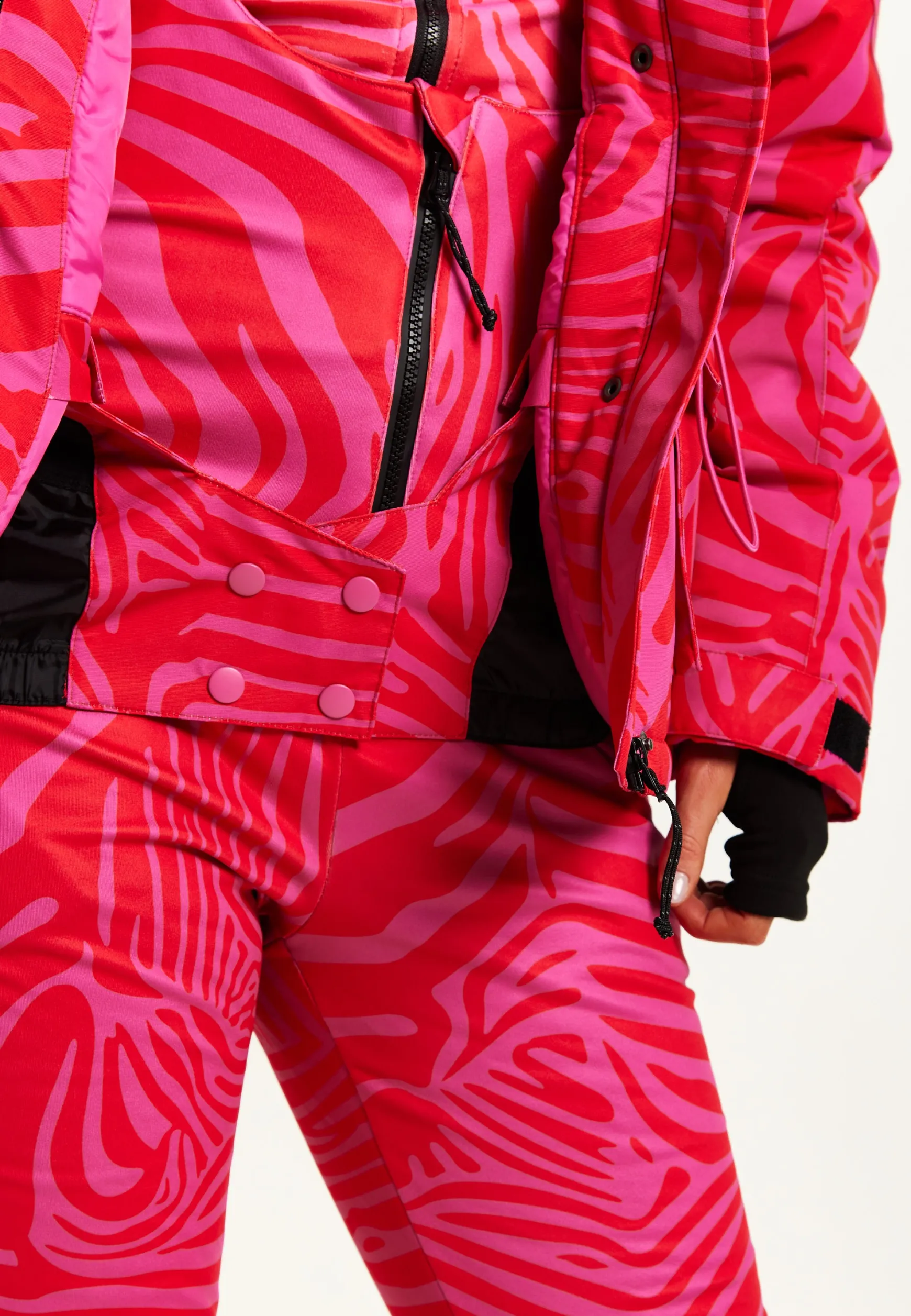 Women's Jacket in Pink Zebra Print with Thumbhole Cuffs and Adjustable Toggle Collar - Liquorish