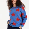 Women's Jumper in Blue with Full-Length Sleeves and Unique Red Star Pattern