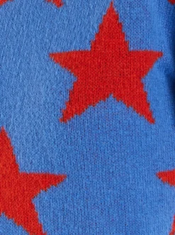Women's Jumper in Blue with Full-Length Sleeves and Unique Red Star Pattern