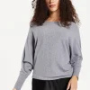 Women's Jumper in Light Grey with Back Pearl-Button Detail and Batwing Sleeves, Perfect for Effortless Style and Comfort - Liquorish