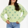 Women's Jumper in Pistachio - Fluffy Long Sleeve with Eye-Catching Star Pattern by Liquorish