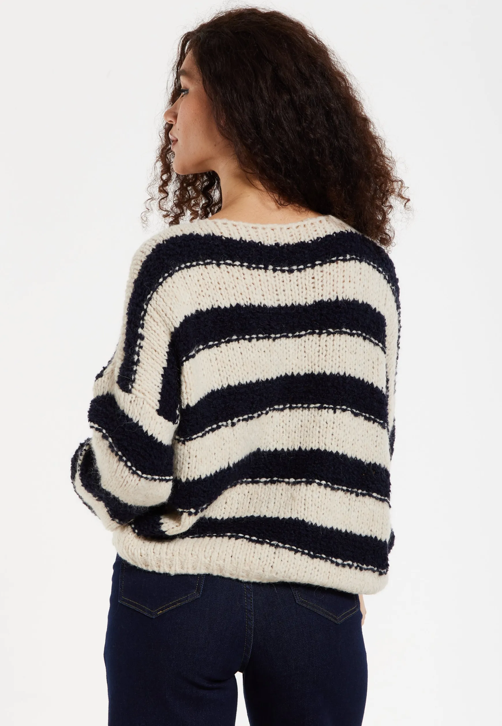 Women's Jumper in White and Black Stripes - Oversized, Super Soft Alpaca Knit with Long Sleeves, Cozy Chic Design by Liquorish