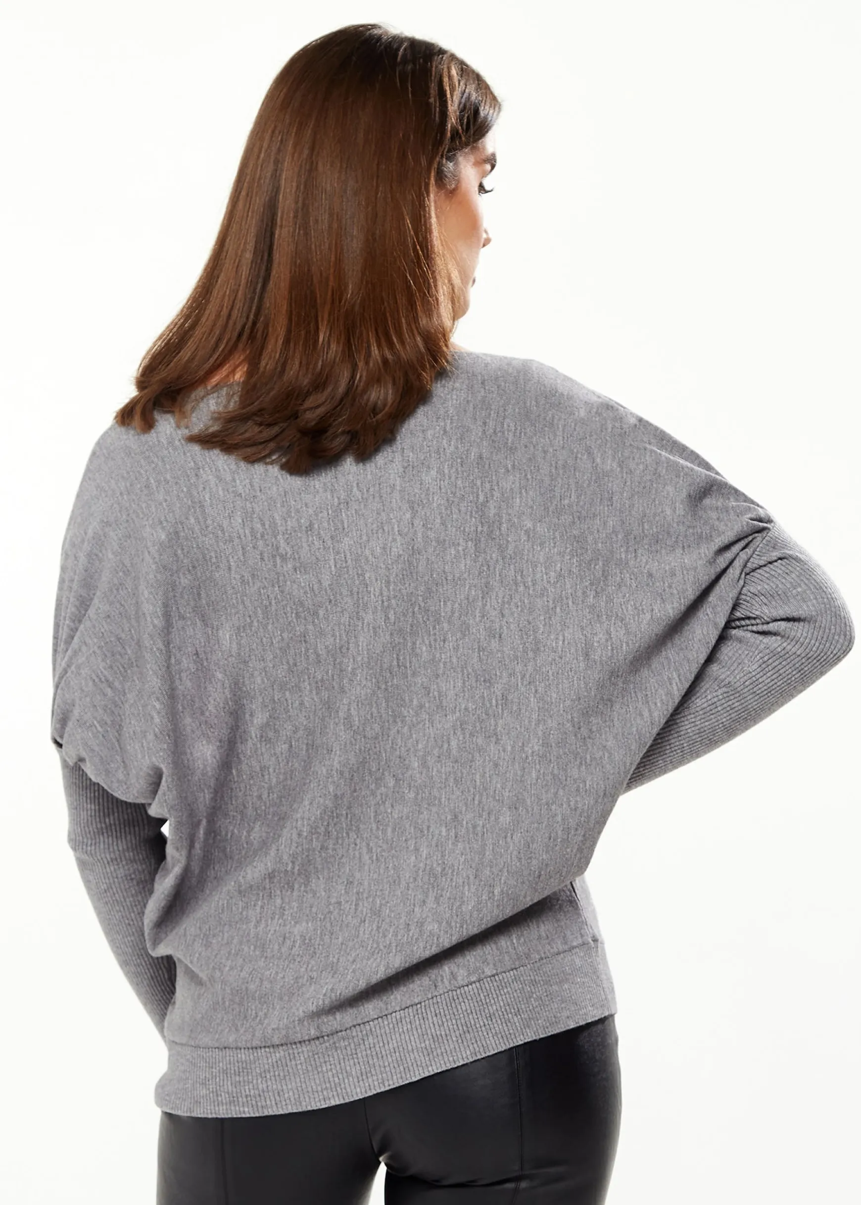 Women's Jumper Light Grey with Sparkly Zebra Star, Fitted Sleeves, Boat Neck Design, Loose Fit, Stud Detail