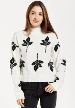 Women's Jumper with Leaf Pattern, High Neck and Long Sleeves for a Cozy Feel