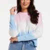 Women's Jumper with Long Sleeves in Ombre Pink, White, and Blue - Soft and Cozy Regular Fit Design