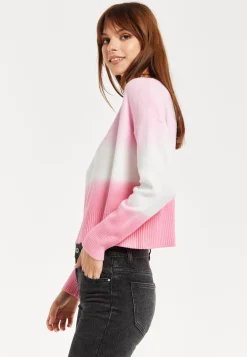 Women's Jumper with Long Sleeves in Chic Pink and White Ombre Design - Perfectly Stylish and Comfortable