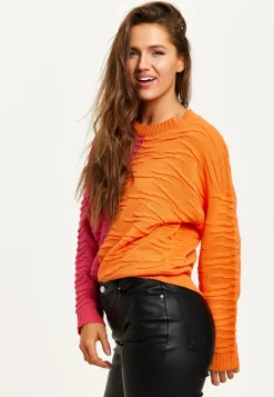 Women's Jumper with Long Sleeves in Vibrant Orange and Pink - Liquorish Colour Block Design for Comfort and Style