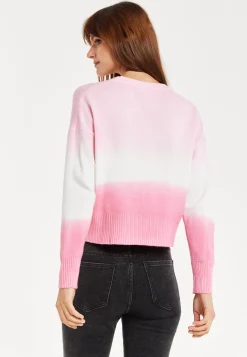 Women's Jumper with Long Sleeves in Chic Pink and White Ombre Design - Perfectly Stylish and Comfortable