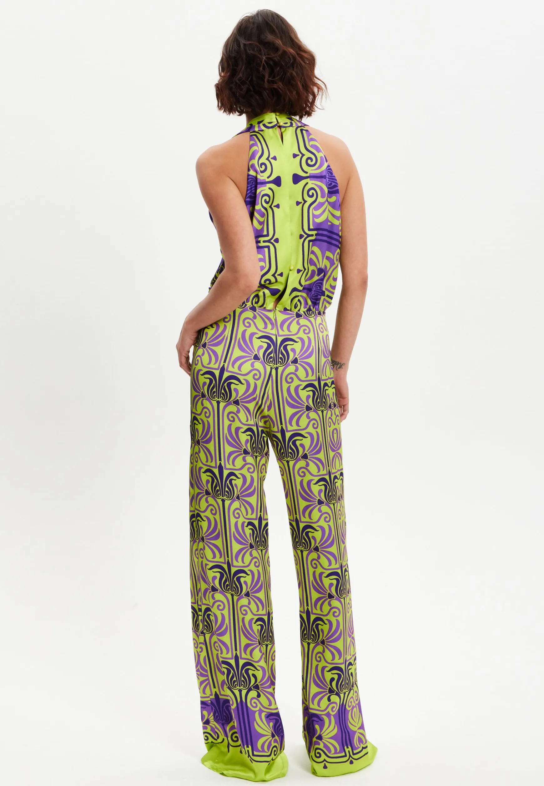 Women's Jumpsuit with V Neck, Wide Palazzo Legs, Elasticated Waist, Regular Fit, Printed Design - Liquorish
