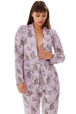 Women's Lilac Animal Print Blazer with Padded Shoulders - Tailored Fit, by Liquorish