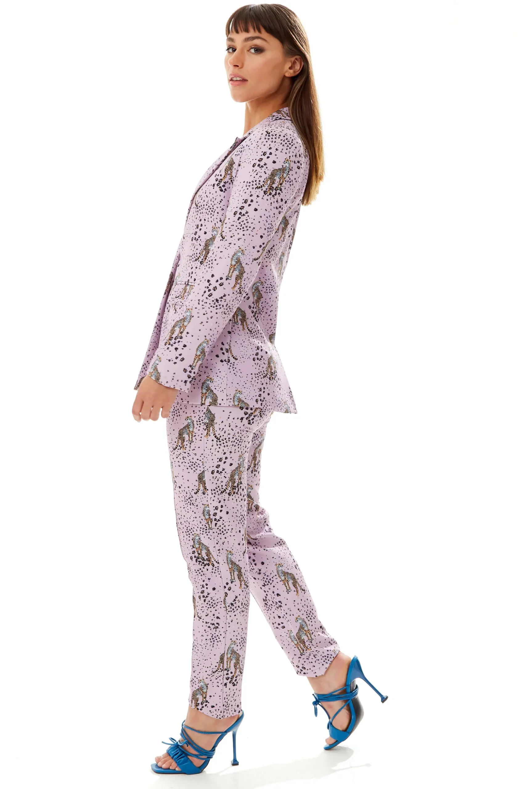 Women's Lilac Animal Print Blazer with Padded Shoulders - Tailored Fit, by Liquorish