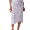 Women's Lilac Floral Tie Detail Midi Skirt with Front Slit - Perfect for Summer Holidays by Liquorish