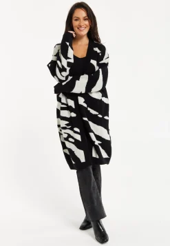 Women's Long Open Cardigan in Multi-Coloured Zebra Print with Oversized Fit by Liquorish