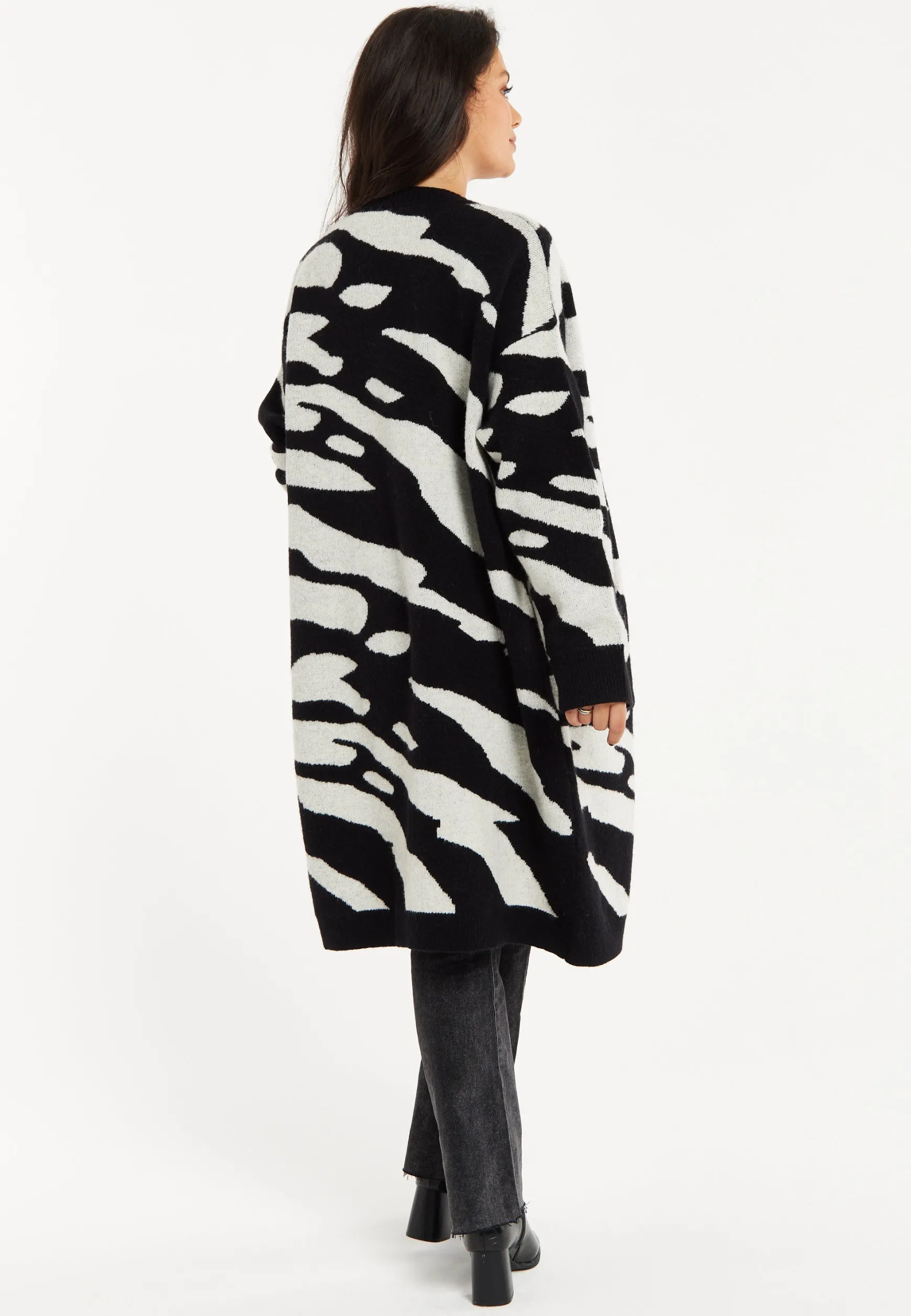 Women's Long Open Cardigan in Multi-Coloured Zebra Print with Oversized Fit by Liquorish