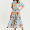 Women's Maxi Dress - Relaxed Fit Blue Floral Print Midi Smock Dress with Short Sleeves - Perfect Summer Style by Liquorish