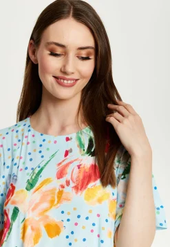 Women's Maxi Dress - Relaxed Fit Blue Floral Print Midi Smock Dress with Short Sleeves - Perfect Summer Style by Liquorish