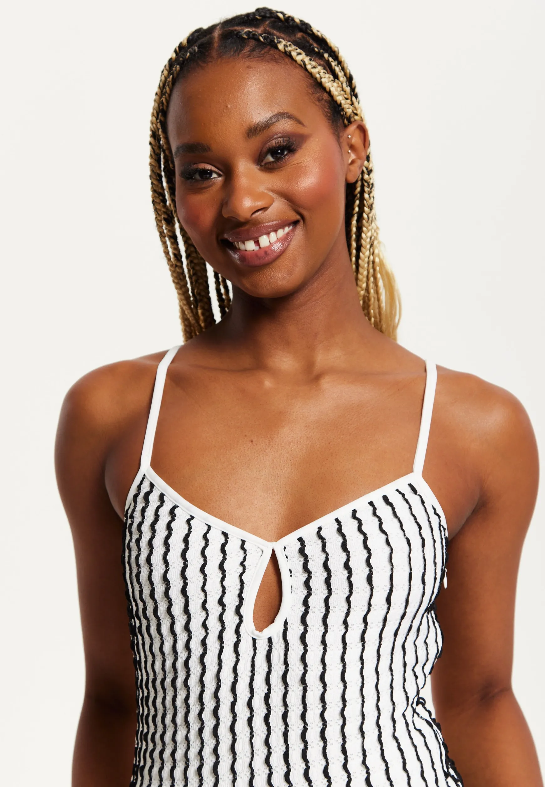 Women's Maxi Dress in Black & White with Spaghetti Straps and Bodycon Fit - Liquorish