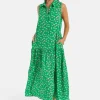 Women's Maxi Dress in Green with Sleeveless Design and Cherry Print by Liquorish