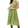 Women's Maxi Dress in Green Floral Print with Scoop Neck and Dropped Waist - Liquorish