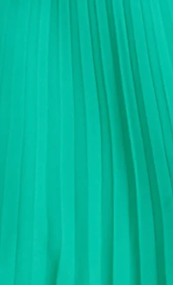 Women's Maxi Dress in Green with Frilled V Neck, Sleeveless Design, Pleated Skirt and Tie Waist - Liquorish