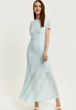 Women’s Maxi Dress in Light Blue with Short Sleeves and Open Back Detail by Liquorish