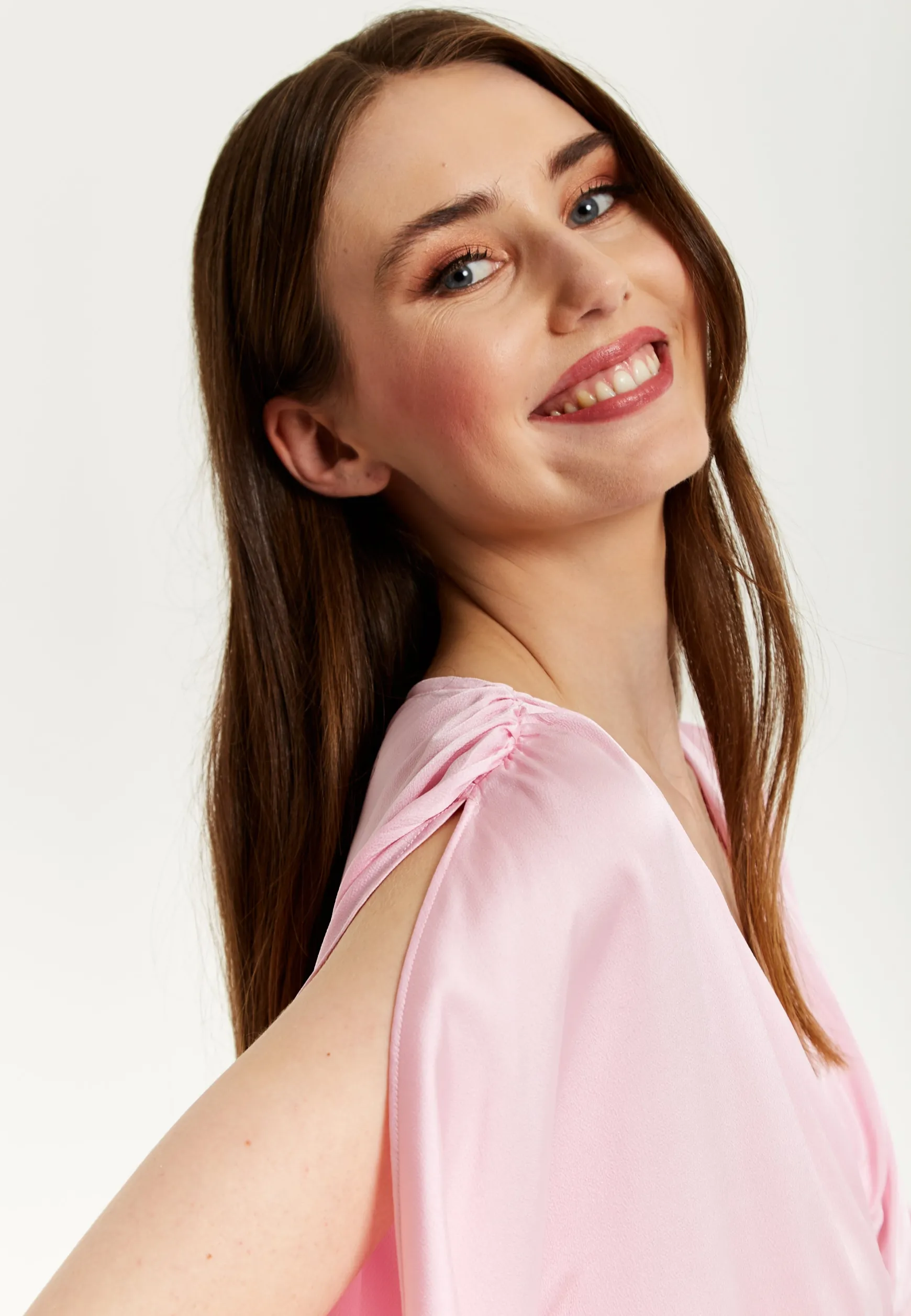 Women's Maxi Dress in Light Pink with Long Sleeve Slits - Elegant Design by Liquorish