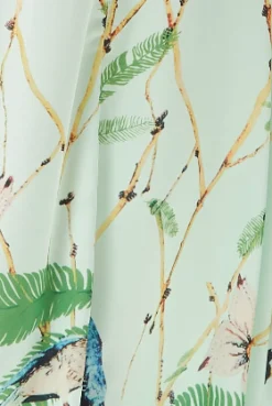 Women's Maxi Dress in Mint Green with V-Neck, Tie Waist, Kimono Sleeves and Green Lace Details - Liquorish