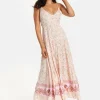 Women's Maxi Dress in Nude Floral Print with Sleeveless Design and Tie Back Detail - Liquorish