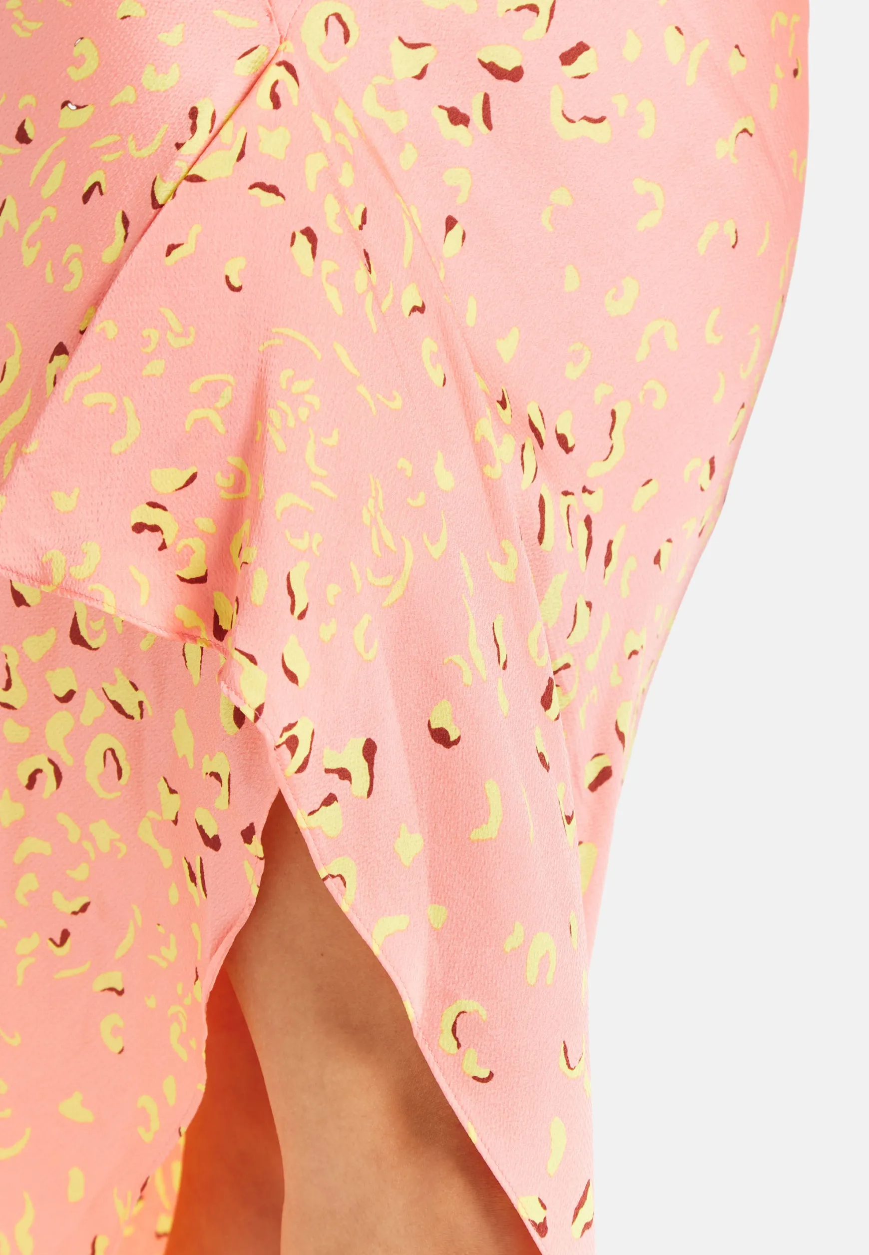 Women’s Maxi Dress in Peach with Cowl Neck, Spaghetti Straps, and Abstract Animal Print