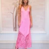 Women's Maxi Dress in Pink, Lace Detailed V-Neck, Sleeveless Design, Effortless Elegance by Liquorish