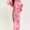 Women's Maxi Dress in Pink with Sleeve Slits and Floral Print, Elegant Design by Liquorish